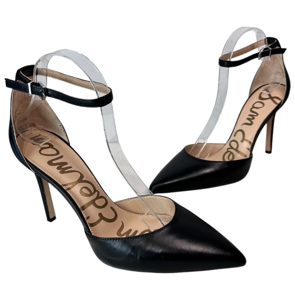 Sam Edelman Harlow Black Leather Ankle Strap Stiletto Heels Dressy Quiet Luxury - Picture 7 of 14
